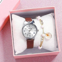Load image into Gallery viewer, Children Quartz Watch Fashion Student Watch Analog Watch Leather Strap Quartz Watch Children Set Bracelet Watch Leather Band Luxury Quartz Watches Elegant Design For Womens