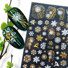 Load image into Gallery viewer, Christmas Snowflake Lines 3D Nail Stickers Gold And White Xmas Snowflakes Leaves Decals Slider Nail Art Decoration Wraps Nail Art Stickers Decal 3D Self-Adhesive Abstract Face Curve Graffiti Nail Design for Acrylic Nail Supplies
