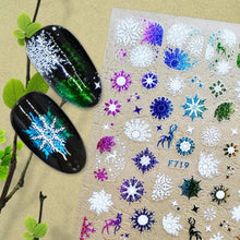 Load image into Gallery viewer, Christmas Snowflake Lines 3D Nail Stickers Gold And White Xmas Snowflakes Leaves Decals Slider Nail Art Decoration Wraps Nail Art Stickers Decal 3D Self-Adhesive Abstract Face Curve Graffiti Nail Design for Acrylic Nail Supplies