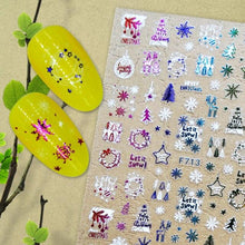 Load image into Gallery viewer, Christmas Snowflake Lines 3D Nail Stickers Gold And White Xmas Snowflakes Leaves Decals Slider Nail Art Decoration Wraps Nail Art Stickers Decal 3D Self-Adhesive Abstract Face Curve Graffiti Nail Design for Acrylic Nail Supplies