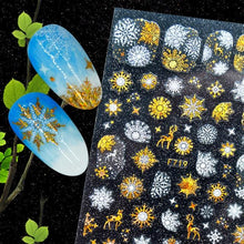 Load image into Gallery viewer, Christmas Snowflake Lines 3D Nail Stickers Gold And White Xmas Snowflakes Leaves Decals Slider Nail Art Decoration Wraps Nail Art Stickers Decal 3D Self-Adhesive Abstract Face Curve Graffiti Nail Design for Acrylic Nail Supplies