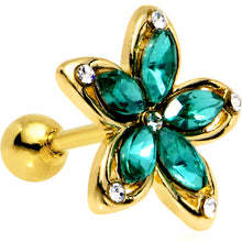 Load image into Gallery viewer, Green Gem Gold PVD Holiday Hibiscus Flower Tragus Cartilage Earring