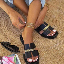 Load image into Gallery viewer, Classic Design New Women Flat Flip Flops Double Chain Sandal Slippers Shoes Women Flats Slippers Flat Sandals Elegant Strappy Flip Flops Casual Comfortable Beach Shoes