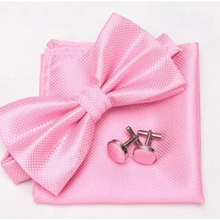 将图片加载到图库查看器,Classic Men Bowtie Cufflinks Set Casual Men's Fashionable Style Solid Color Bowties Elegant Accessories