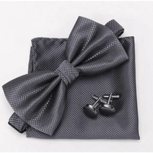 将图片加载到图库查看器,Classic Men Bowtie Cufflinks Set Casual Men's Fashionable Style Solid Color Bowties Elegant Accessories