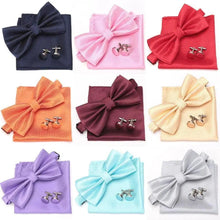 将图片加载到图库查看器,Classic Men Bowtie Cufflinks Set Casual Men's Fashionable Style Solid Color Bowties Elegant Accessories
