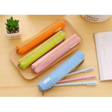 Load image into Gallery viewer, Classic Simple Candy Color Slim Canvas Pencil Pouch Pencil Bag For School Office Dot Printed Students Pencil Case