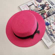 将图片加载到图库查看器,Classic Simple Female Hat For Summer Beach Hat Casual Lady Summer Solid Color Straw Hat Women Elegant Hat Traveling Hats UV Protection Sun Cap Women Flat Bowknot Design Cute Cap Girls Hat 56-58cm