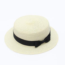 将图片加载到图库查看器,Classic Simple Female Hat For Summer Beach Hat Casual Lady Summer Solid Color Straw Hat Women Elegant Hat Traveling Hats UV Protection Sun Cap Women Flat Bowknot Design Cute Cap Girls Hat 56-58cm