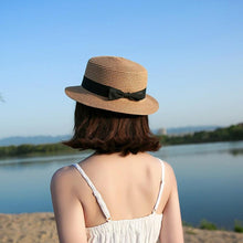 将图片加载到图库查看器,Classic Simple Female Hat For Summer Beach Hat Casual Lady Summer Solid Color Straw Hat Women Elegant Hat Traveling Hats UV Protection Sun Cap Women Flat Bowknot Design Cute Cap Girls Hat 56-58cm