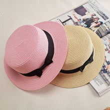 将图片加载到图库查看器,Classic Simple Female Hat For Summer Beach Hat Casual Lady Summer Solid Color Straw Hat Women Elegant Hat Traveling Hats UV Protection Sun Cap Women Flat Bowknot Design Cute Cap Girls Hat 56-58cm