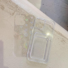 Load image into Gallery viewer, Clear Holographic Love Heart Pattern Cute Case with Card Holder Love Gradient Transparent Soft Case For iPhone 14 13 11 12 Pro Max Mini X XS XR 7 8 Plus Wallet Card Holder Cover