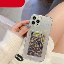 Load image into Gallery viewer, Clear Holographic Love Heart Pattern Cute Case with Card Holder Love Gradient Transparent Soft Case For iPhone 14 13 11 12 Pro Max Mini X XS XR 7 8 Plus Wallet Card Holder Cover