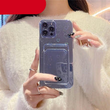 Load image into Gallery viewer, Clear Holographic Love Heart Pattern Cute Case with Card Holder Love Gradient Transparent Soft Case For iPhone 14 13 11 12 Pro Max Mini X XS XR 7 8 Plus Wallet Card Holder Cover