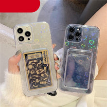 Load image into Gallery viewer, Clear Holographic Love Heart Pattern Cute Case with Card Holder Love Gradient Transparent Soft Case For iPhone 14 13 11 12 Pro Max Mini X XS XR 7 8 Plus Wallet Card Holder Cover