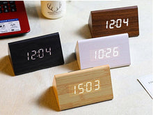 Load image into Gallery viewer, Clocks LED Wooden Alarm Clock Watch Wooden Wood Clock New Version LED Alarm Digital Desk Clock Adjustable Brightness, Alarm Time, Displays Time Date Temperature Table Voice Control Digital Wood Electronic Desktop Table