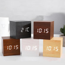 Load image into Gallery viewer, Clocks LED Wooden Alarm Clock Watch Wooden Wood Clock New Version LED Alarm Digital Desk Clock Adjustable Brightness, Alarm Time, Displays Time Date Temperature Table Voice Control Digital Wood Electronic Desktop Table