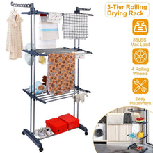 Load image into Gallery viewer, Clothes Drying Rack Rolling Collapsible Laundry Dryer Hanger Stand Rail