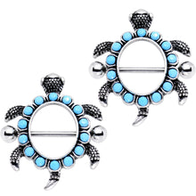 Load image into Gallery viewer, 14G 3/4 Faux Turquoise See Ya Sea Turtle Nipple Shield Set