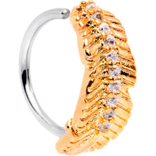 Load image into Gallery viewer, 18G Clear CZ Gem Rose Gold Tone Feather Seamless Circular Ring