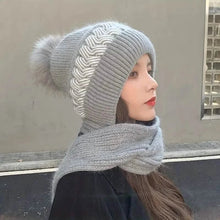 Load image into Gallery viewer, Coldproof Warm Beanie With Pom Classic Hooded Scarf Elastic Knit Hats Warm Beanies