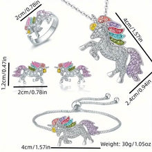 Load image into Gallery viewer, Colorful Cartoon-Themed Unicorn Earrings, Necklace, Ring & Bracelet Jewelry Set