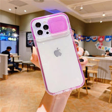 Load image into Gallery viewer, Colorful Translucent Slide Camera Lens Protection Shockproof Phone Case for iPhone Transparent Shockproof Phone Case For iPhone 13 12 11 Pro Max XR XS Max Slide Camera Lens Protection Clear Back Cover