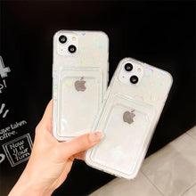 Load image into Gallery viewer, Colorful Transparent Holographic Love Heart Cute Case Transparent Gradient Love Heart Pattern Wallet Card Phone Case For iPhone 13 12 11 Pro Max X XR XS 7 8 6 Plus Minimalist Design Phone Case