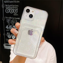 Load image into Gallery viewer, Colorful Transparent Holographic Love Heart Cute Case Transparent Gradient Love Heart Pattern Wallet Card Phone Case For iPhone 13 12 11 Pro Max X XR XS 7 8 6 Plus Minimalist Design Phone Case