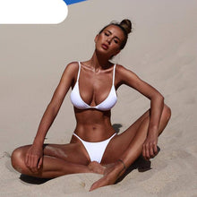 Load image into Gallery viewer, Colors Solid Bikini Set Push Up Swimwear Two Piece Swimsuit Swimwear Halter String Triangle Bikini Sets Women Swimsuit Low Waist Halter Two Pieces Bathing Suit