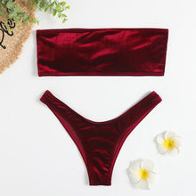 将图片加载到图库查看器,Comfortable Bathing Suit Women Velvet Bikini Swimsuit Women Bikini Set Swimsuit Bathing Suit Solid Swimming Suit Party Purple 2 Piece Swimwear Female Summer Beachwear