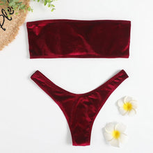 将图片加载到图库查看器,Comfortable Bathing Suit Women Velvet Bikini Swimsuit Women Bikini Set Swimsuit Bathing Suit Solid Swimming Suit Party Purple 2 Piece Swimwear Female Summer Beachwear