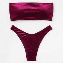 将图片加载到图库查看器,Comfortable Bathing Suit Women Velvet Bikini Swimsuit Women Bikini Set Swimsuit Bathing Suit Solid Swimming Suit Party Purple 2 Piece Swimwear Female Summer Beachwear