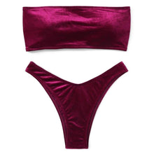 将图片加载到图库查看器,Comfortable Bathing Suit Women Velvet Bikini Swimsuit Women Bikini Set Swimsuit Bathing Suit Solid Swimming Suit Party Purple 2 Piece Swimwear Female Summer Beachwear