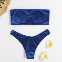 将图片加载到图库查看器,Comfortable Bathing Suit Women Velvet Bikini Swimsuit Women Bikini Set Swimsuit Bathing Suit Solid Swimming Suit Party Purple 2 Piece Swimwear Female Summer Beachwear