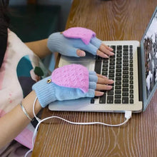 Load image into Gallery viewer, Comfortable Warm USB Heating Winter Gloves Hand Warmers Fingerless Mittens Hand Laptop Half Electric Heating Gloves Soft Hands Warmer