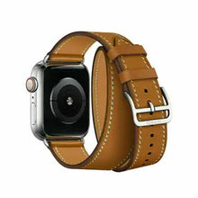 将图片加载到图库查看器,Apple Watch Series 7 (2021) 45 mm – Titanium Case • GPS + Cellular • 32GB – Brown Faux Leather Band