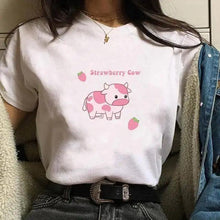 Load image into Gallery viewer, Cool Cow Print Hoodie Strawberry Casual Pullover Oversized Sweatshirt Pullover Sweatshirts for Women Cute Strawberry Cow Print Hoodie Casual Top Aesthetic Clothes For Women Funny Hoodies