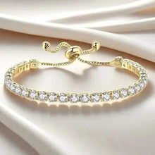 Load image into Gallery viewer, Copper Base with Plated Finish Synthetic Cubic Zirconia Inlay Adjustable Tennis Bracelet for Women