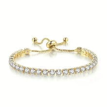 Load image into Gallery viewer, Copper Base with Plated Finish Synthetic Cubic Zirconia Inlay Adjustable Tennis Bracelet for Women
