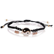 将图片加载到图库查看器,Couple Bracelets Cord Braid Chain Bracelet Alloy Pendant Two-piece Woven Rope Braid Bracelet Bangle For Women Men Charm Adjustable Black White Matching Bracelets For Couples