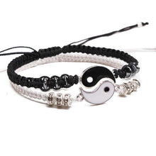 将图片加载到图库查看器,Couple Bracelets Cord Braid Chain Bracelet Alloy Pendant Two-piece Woven Rope Braid Bracelet Bangle For Women Men Charm Adjustable Black White Matching Bracelets For Couples