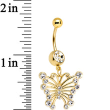 将图片加载到图库查看器,Clear Gem Gold PVD Brazen Butterfly Dangle Belly Ring
