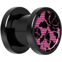 Load image into Gallery viewer, Pink Floral Lace Black Anodized Screw Fit Plug Set 0G