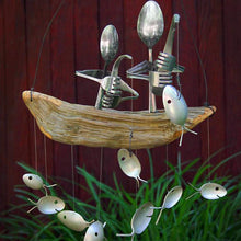 Load image into Gallery viewer, Creative Fishing Man Spoon Fish Sculptures Wind Chime Home Bedroom Painted Fish Mobile Tropical Fish Home Decor Yard Garden Hanging Ornament Decoration