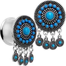 Load image into Gallery viewer, Southwest Blue Drum Dreamcatcher Dangle Double Flare Plug Set 6mm to 25mm