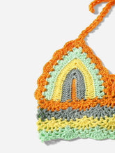 将图片加载到图库查看器,Crochet Bikini Sets Multi Color Knitted Rainbow Striped Off Shoulder Top Bottom Bikini Women's Crochet Striped Lace Up Shorts Bikini Set 2 PCS Knit Bathing Suit Swimsuit Beachwear Bathing Suit Women Swimsuit