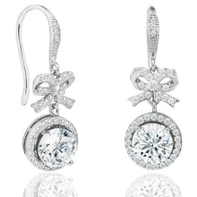 Load image into Gallery viewer, Crystal Bow and Halo Drop Earrings in 18K White Gold