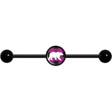 Load image into Gallery viewer, 14G Pink Black Plaid Polar Bear Black Industrial Barbell 37mm