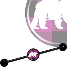 Load image into Gallery viewer, 14G Pink Black Plaid Polar Bear Black Industrial Barbell 37mm